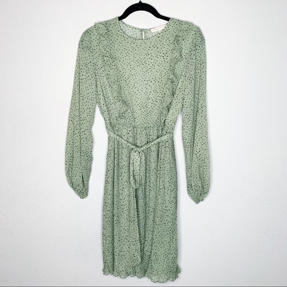 Nordstrom Dresses & Skirts - Nordstrom Green Polka Dot Pleated Ruffle Long Sleeve Mini Dress Size Medium NWT